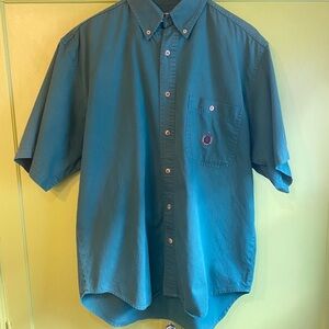 Men's Large Green Short Sleeve Bugle Boy Shirt, Retro, Cotton